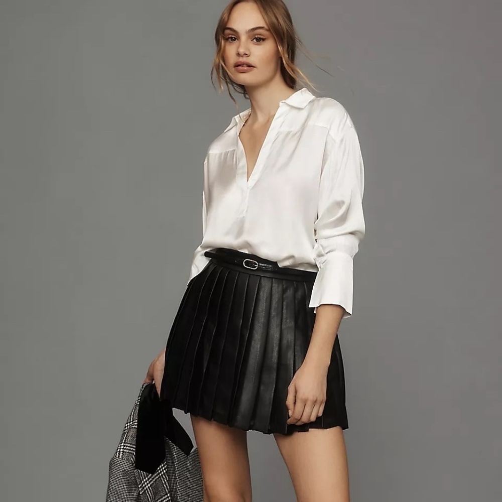 NWT Anthropologie Maeve Silky Collared White Long Sleeve Blouse Large